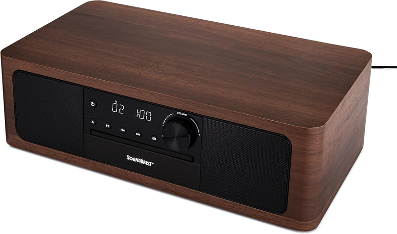 SoundBeast® Stereo Shelf System with CD Player, Bluetooth, FM Radio, USB Playback, Aux in, Optical in, Alarm Clock, & Remote Control