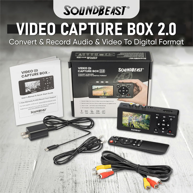 SoundBeast Video Capture Box 2.0 | Record Video & Audio from VCR, VHS, AV, RCA, S-Video, Hi8, Camcorder, DVD, Cassette Tape Players, Stereos, Turntables